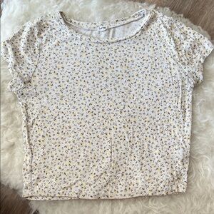 Yellow Floral Women's Short Sleeve Crop Top